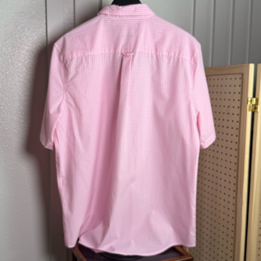 Chaps Pink Gingham Button Down Shirt XL Short Sleeve Easy Care - Picture 5 of 10